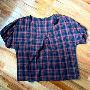 Madewell Fall Crinkled plaid Top size XL